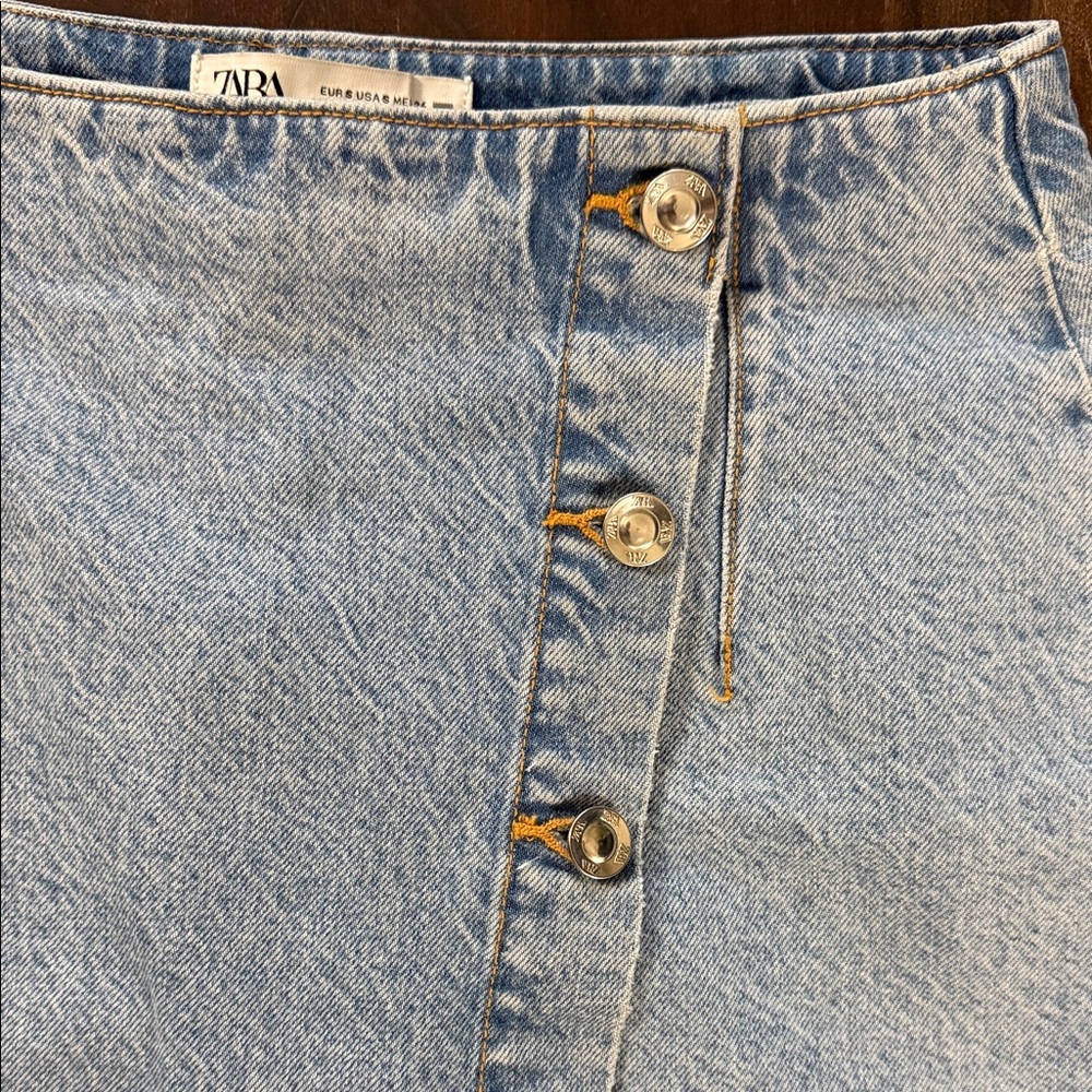 Zara Light Blue Denim Midi Skirt with Front Slit - Picture 5 of 9